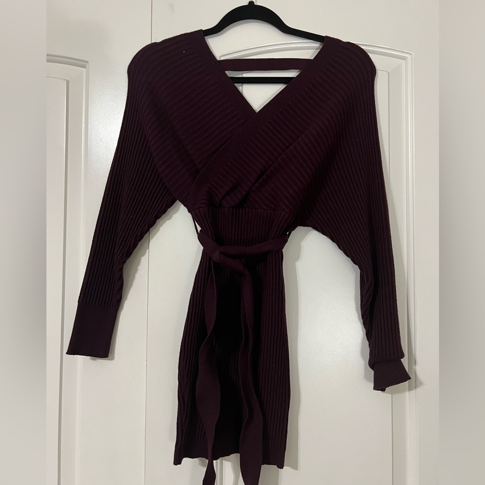 Burgundy Long Sleeve Midi Dress